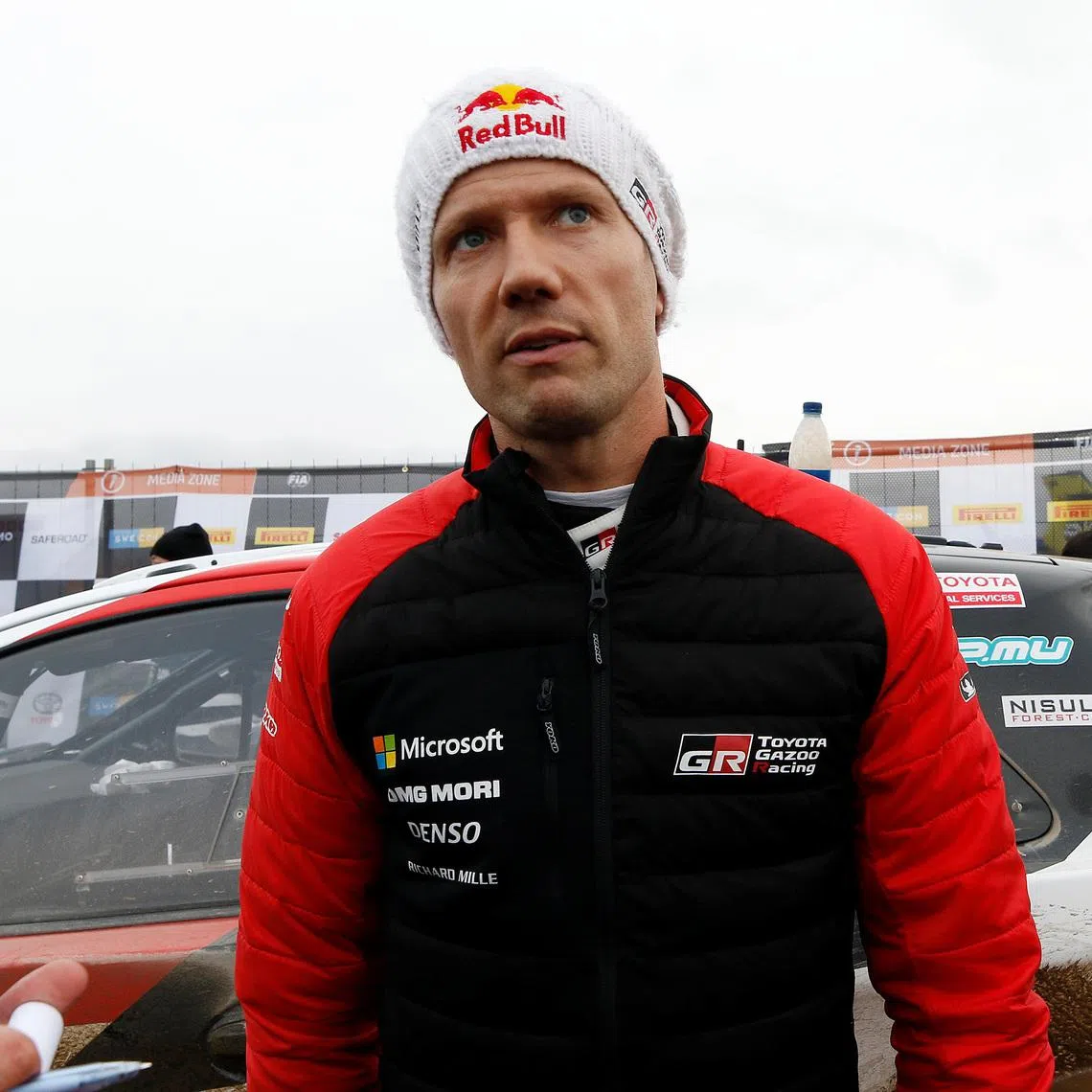 FIA World Rally Championship - Rally Sweden - Stage 7 of Second Round - Torsby, Sweden - February 15, 2020. Sebastien Ogier of France (Toyota Yaris WRC) speaks to the media.  TT News Agency/Micke Fransson/via REUTERS