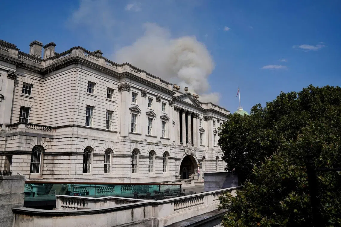 Smoke rises due to a fire at Somerset House in London, Britain August 17, 2024. REUTERS/Maja Smiejkowska