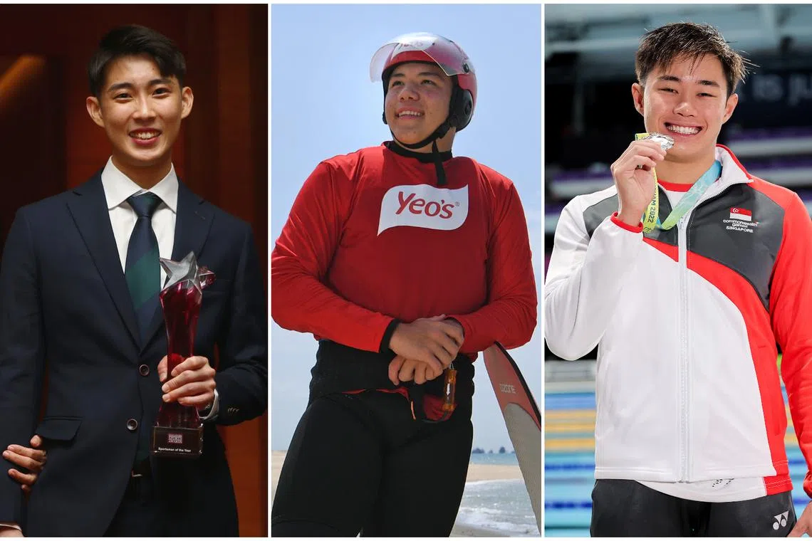 (From left) Badminton player Loh Kean Yew, kitefoiler Maximilian Maeder and swimmer Teong Tzen Wei are ones to watch in Paris 2024.