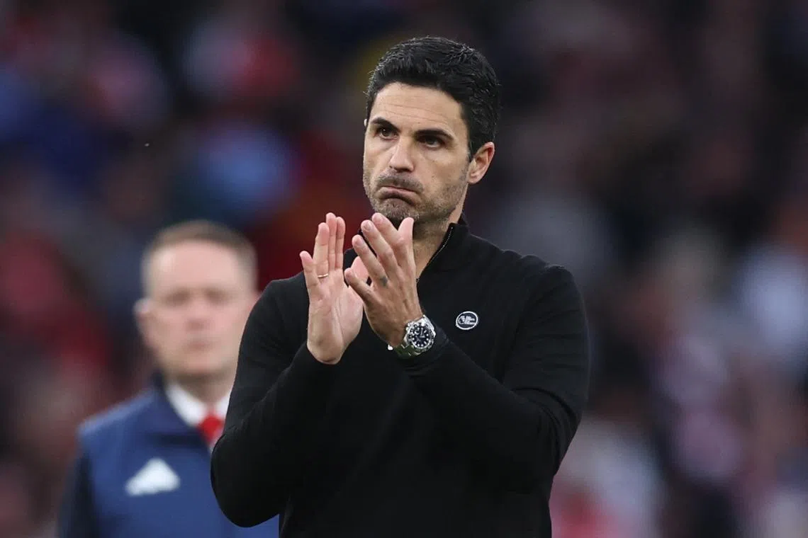 Soccer Football - Premier League - Arsenal v Brentford - Emirates Stadium, London, Britain - April 12, 2025  Arsenal manager Mikel Arteta reacts after the match REUTERS/David Klein