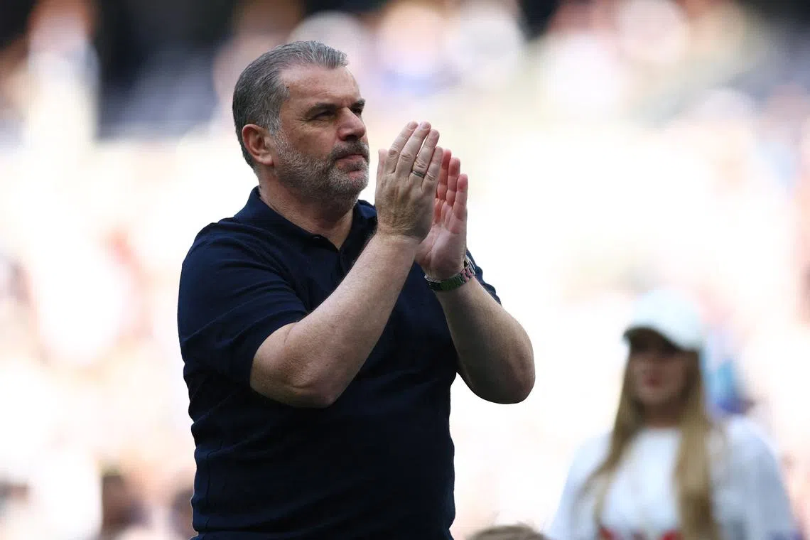 Soccer Football - Premier League - Tottenham Hotspur v Burnley - Tottenham Hotspur Stadium, London, Britain - May 11, 2024 Tottenham Hotspur manager Ange Postecoglou celebrates after the match Action Images via Reuters/Matthew Childs