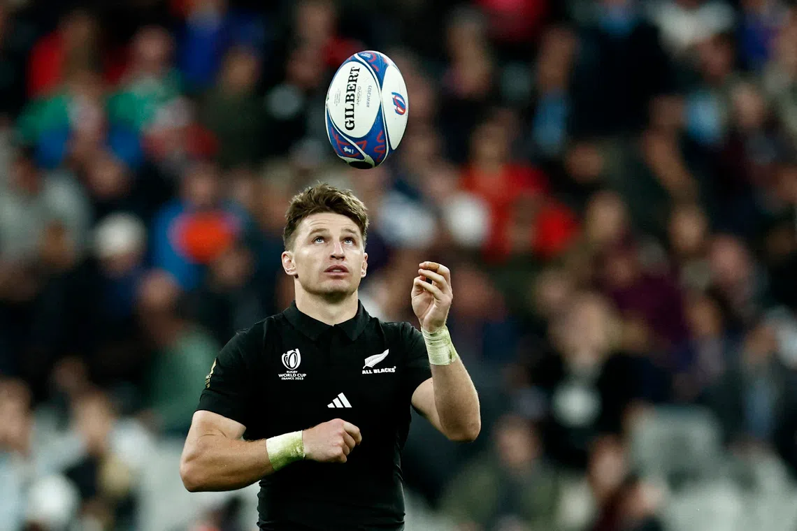Rugby Union - Rugby World Cup 2023 - Semi Final - Argentina v New Zealand - Stade de France, Saint-Denis, France - October 20, 2023 New Zealand's Beauden Barrett prepares to kick off the second half REUTERS/Gonzalo Fuentes/File Photo