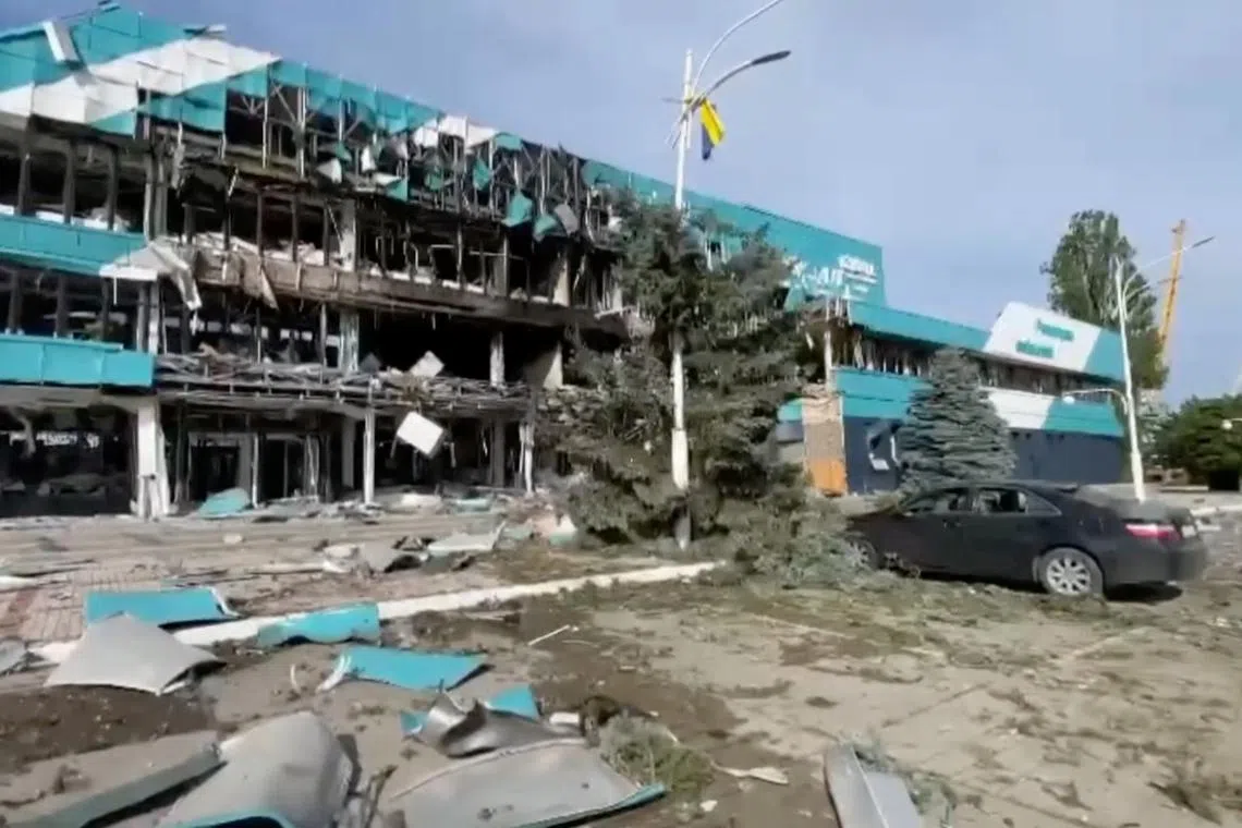 A damaged property in the port of Izmail in Ukraine's Odesa region on Aug 2.