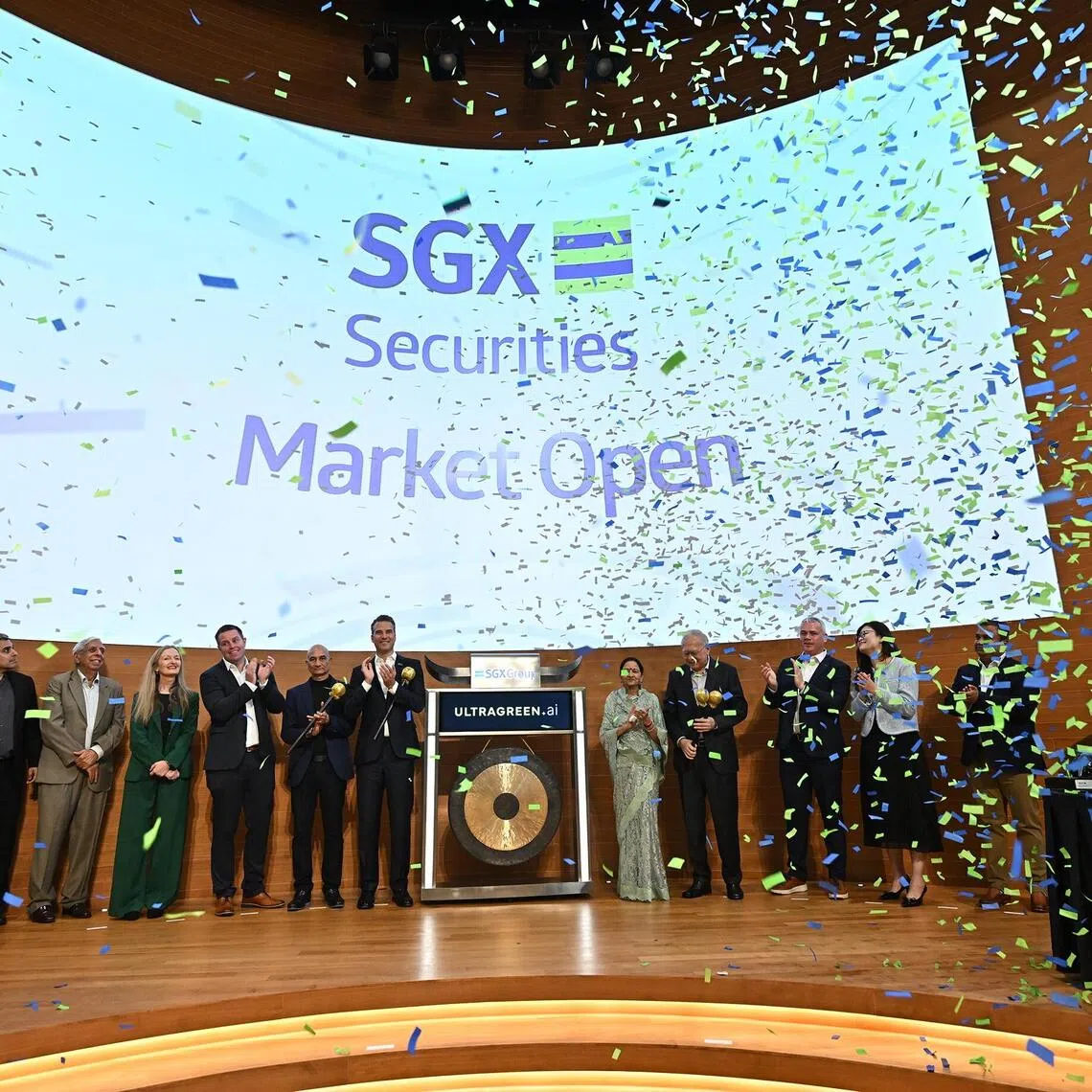 UltraGreen.ai celebrating its listing on the Singapore Exchange on Dec 3. Singapore recorded its strongest IPO performance in six years, raising over $2 billion in 2025.

