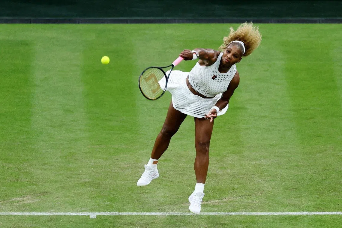 Tennis - Wimbledon - All England Lawn Tennis and Croquet Club, London, Britain - June 30, 2026 Serena Williams of the U.S. in action during her first round match against Australia's Maya Joint REUTERS/Toby Melville