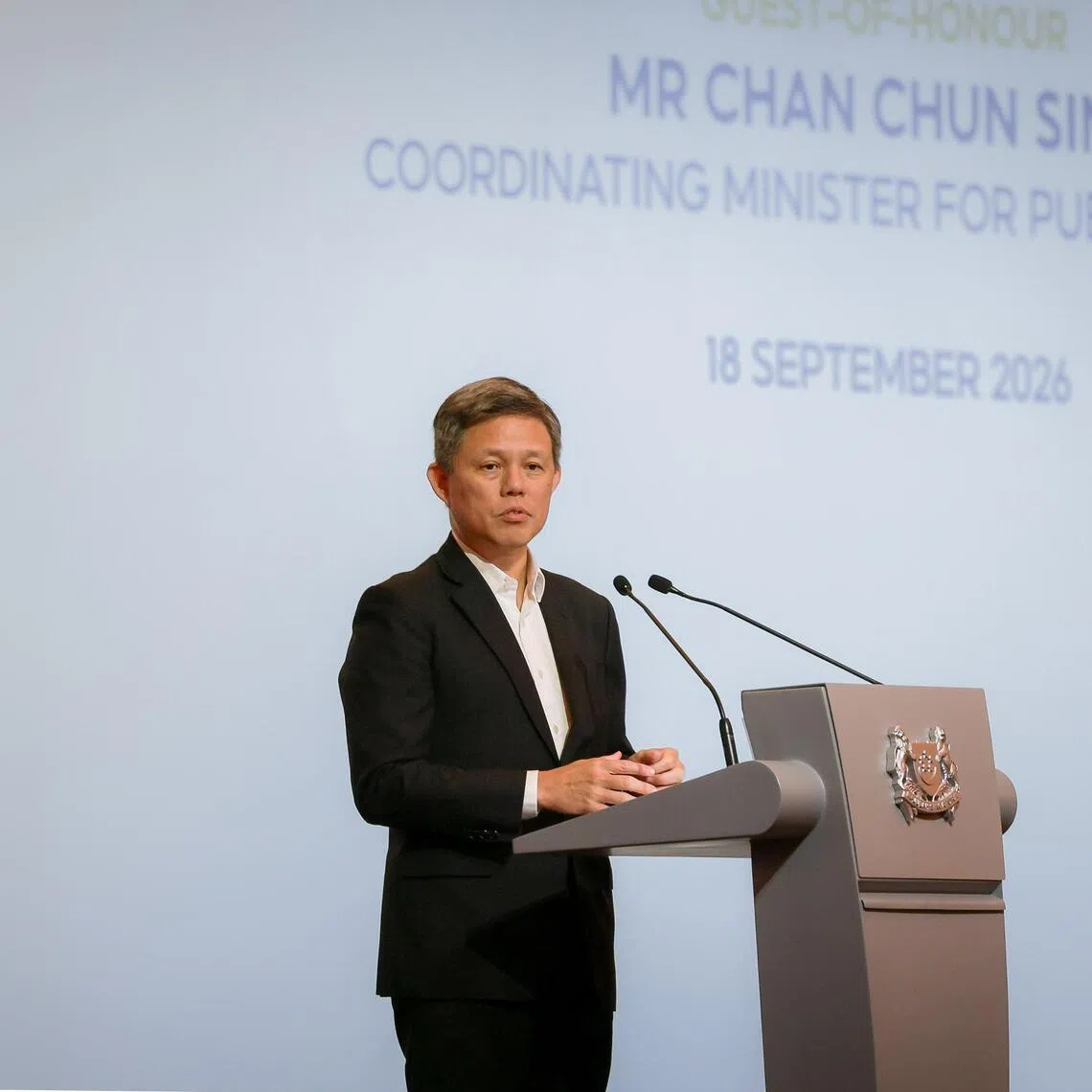 Coordinating Minister for Public Services Chan Chun Sing speaks at the Annual Public Service Leadership Ceremony on Sept 18.