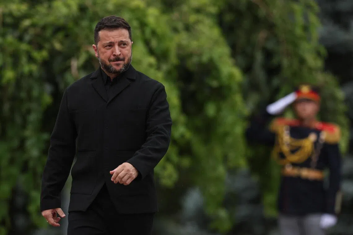 Ukrainian President Volodymyr Zelensky during a visit to Moldova on Aug 27.