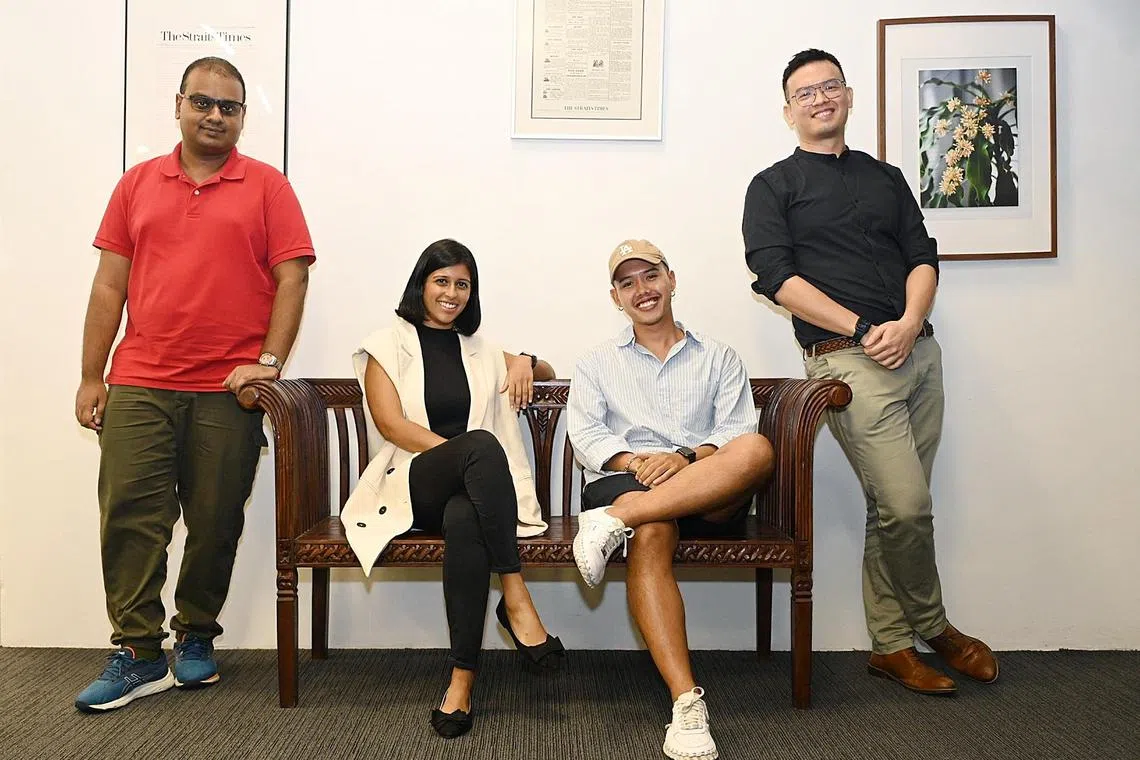 New episode of The Usual Place, with three guests. To be published on July 18 , 2024 .
From left : Dhevarajan Devadas, 33, public policy analyst; Natasha Ann Zachariah, ST Correspondent ;
 Khair Mas’od, 26, runs a video production company and John Siow, 38, senior manager of planning.