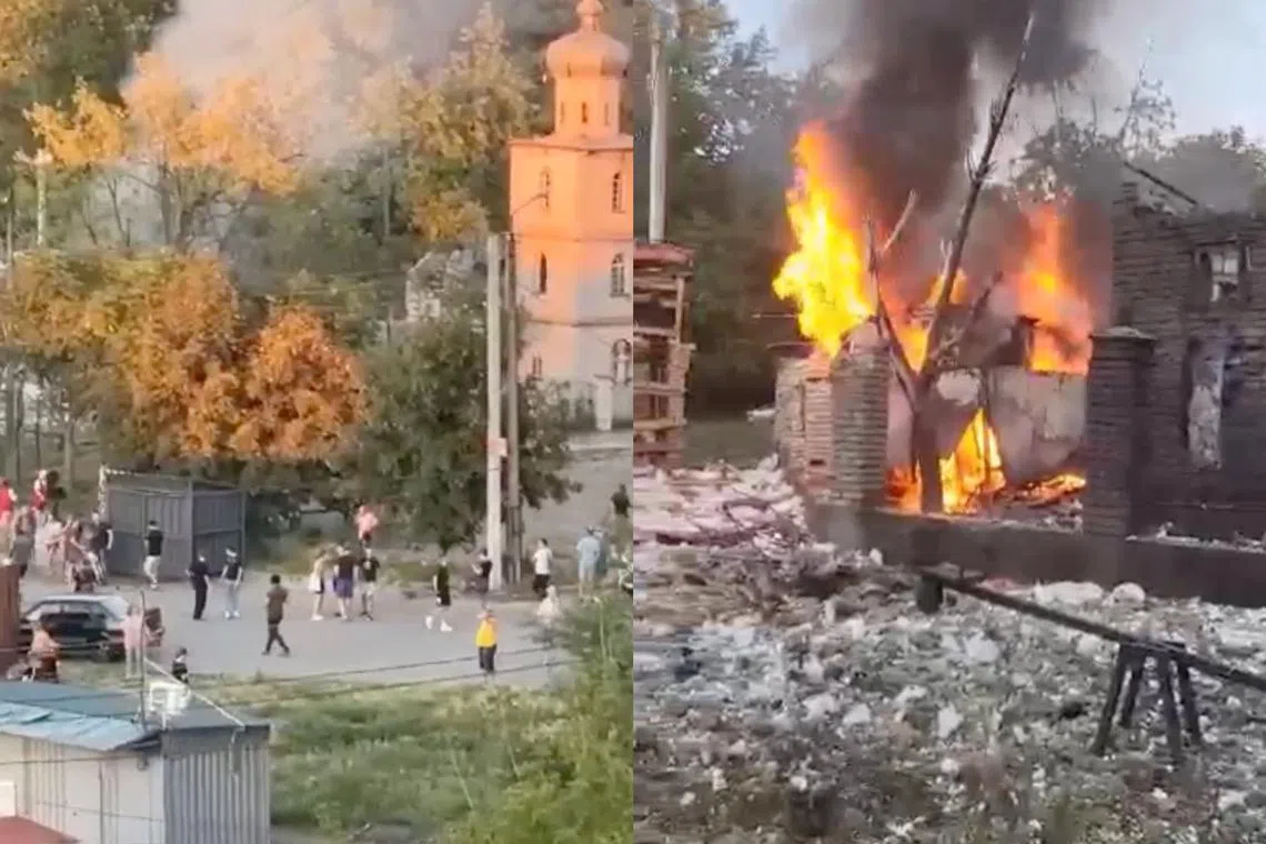 Still images from video show the aftermath of the attack on Zaporizhzhia,  with the strike hitting a residential area of the city.