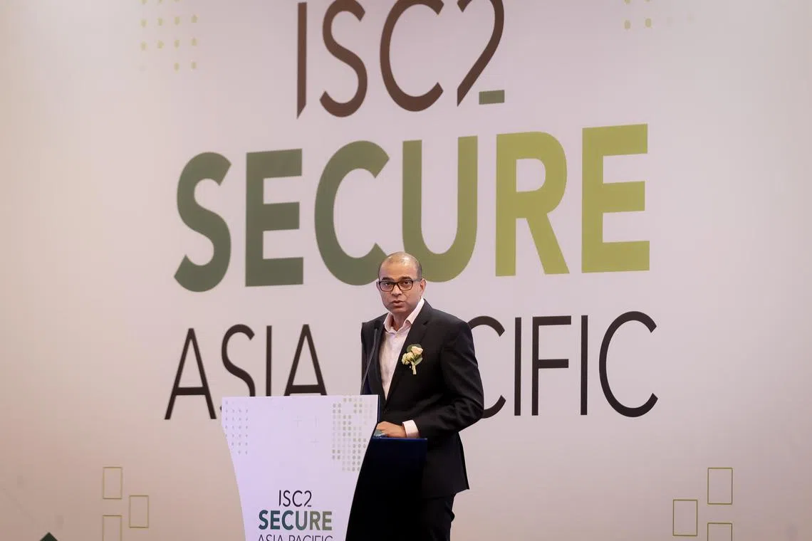 Senior Minister of State for Communications and Information & Ministry of Health Dr Janil Puthucheary speaking at the ISC2 SECURE Asia Pacific Conference held at Sands Expo & Convention Centre, Dec 6, 2023.