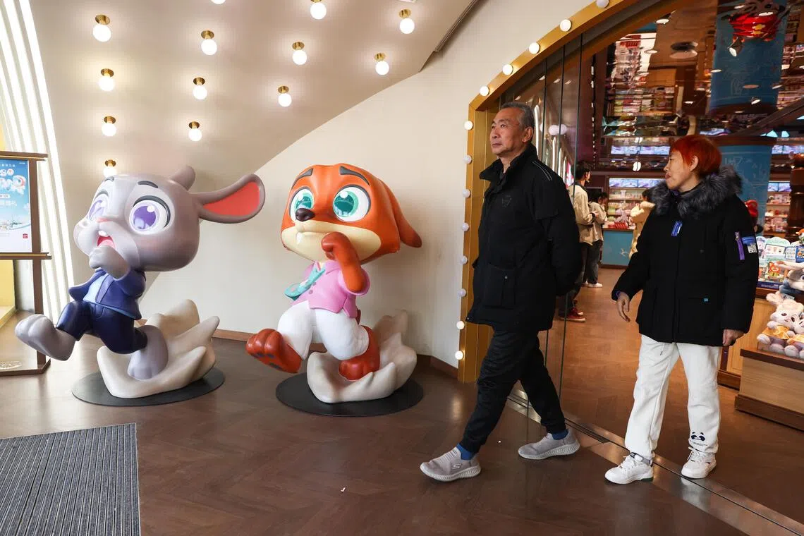 Statues of main characters of Zootopia 2 are seen at a gift store in Beijing, China, on Dec 11. 
