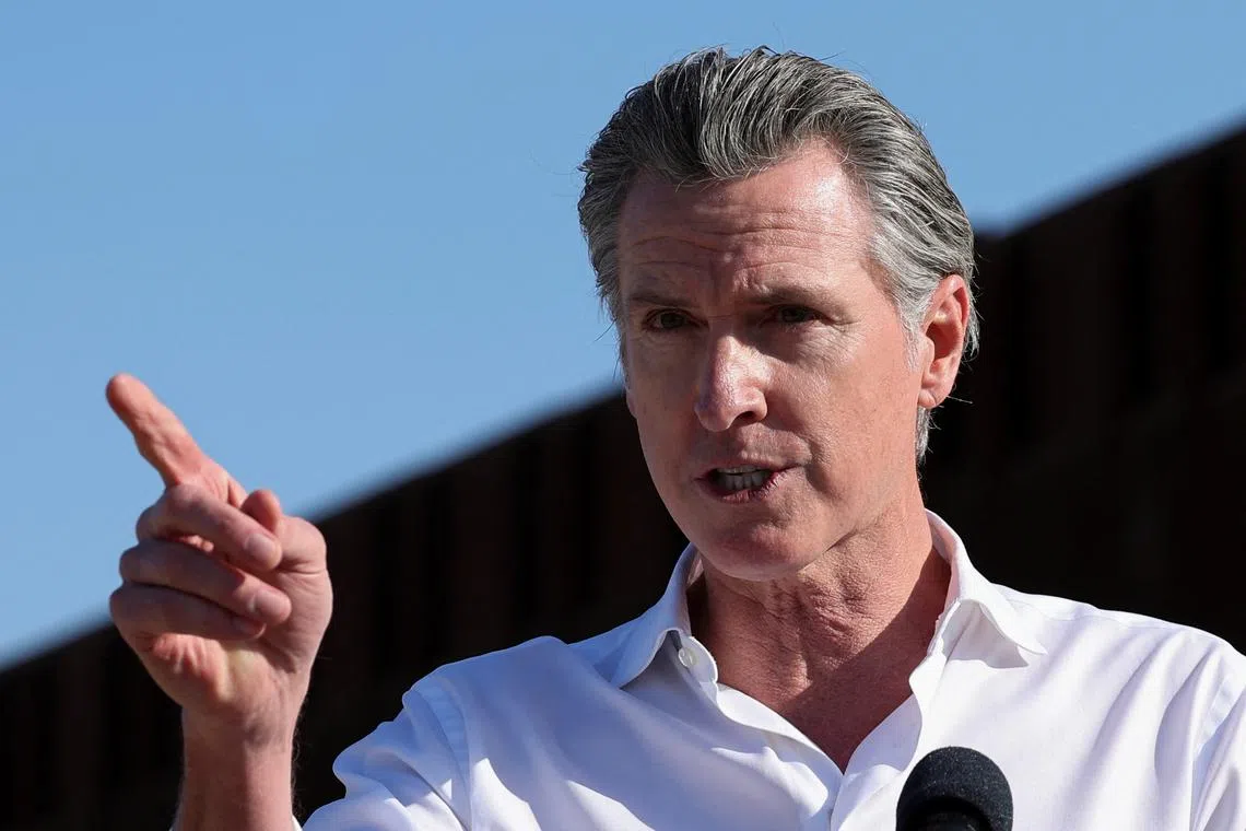 California Governor Gavin Newsom speaks on transnational commerce and border security while visiting the U.S.- Mexico border in San Diego, California, U.S. December 5, 2024. REUTERS/Mike Blake/File Photo