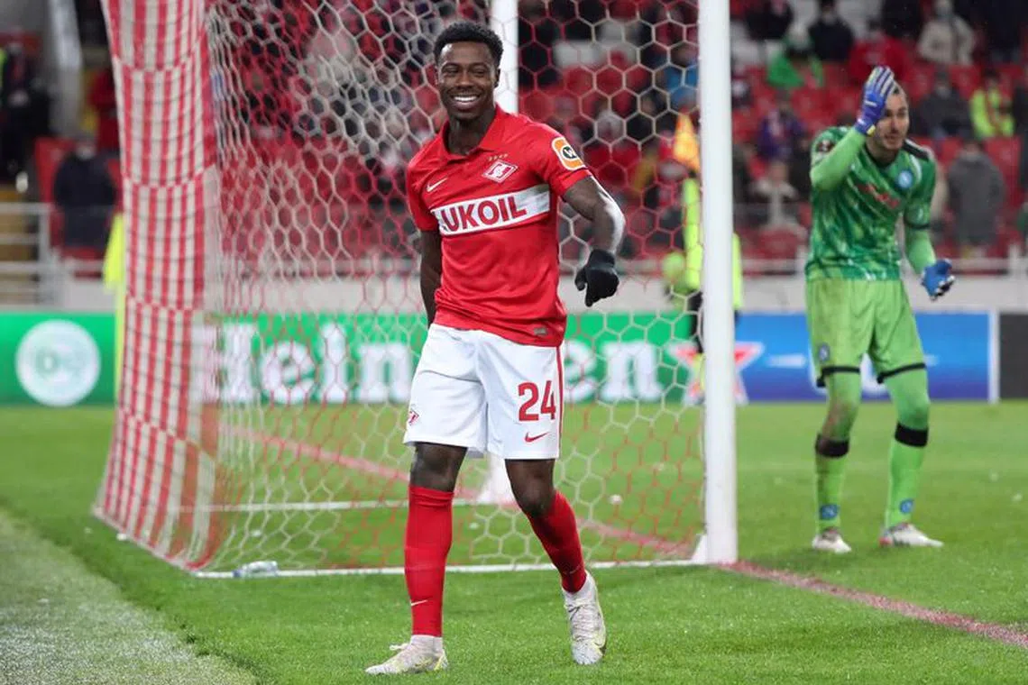 FILE PHOTO: Soccer Football - Europa League - Group C - Spartak Moscow v Napoli - Otkritie Arena, Moscow, Russia - November 24, 2021 Spartak Moscow's Quincy Promes reacts REUTERS/Evgenia Novozhenina