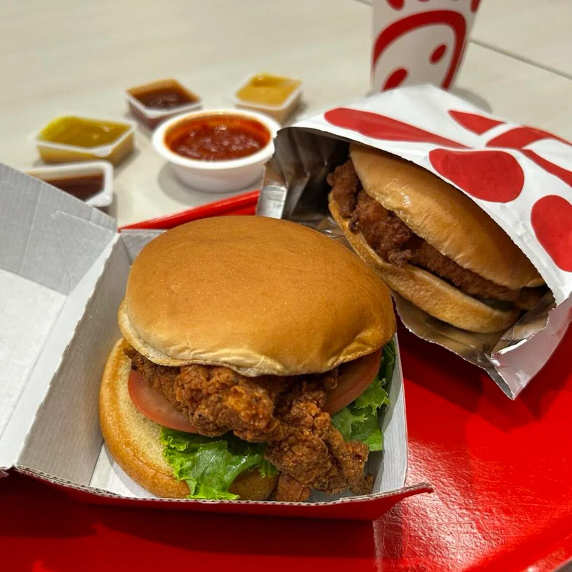 Chick-fil-A Singapore's menu will feature its chicken sandwich and spicy deluxe sandwich. 