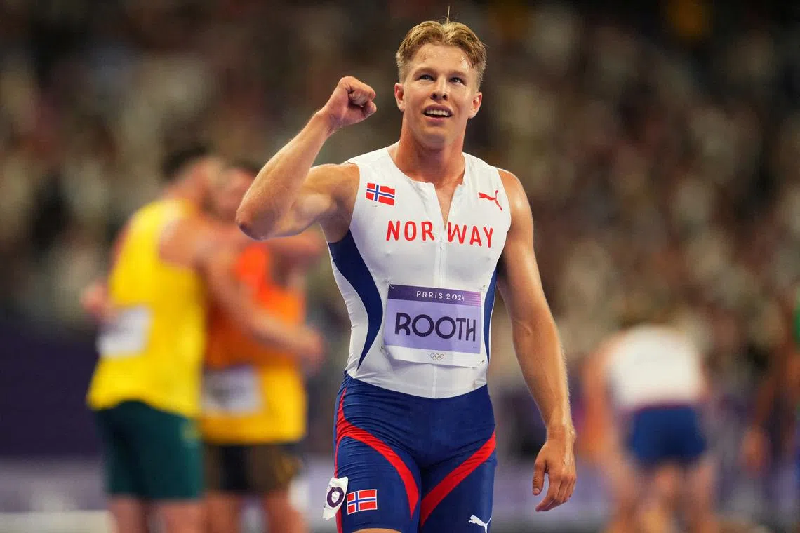 FILE PHOTO: Paris 2024 Olympics - Athletics - Men's Decathlon 1500m - Stade de France, Saint-Denis, France - August 03, 2024. Markus Rooth of Norway celebrates after winning the gold medal in the men's decathlon. REUTERS/Aleksandra Szmigiel/File Photo