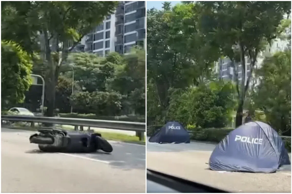 According to Shin Min, two blue tents were spotted at the scene and a truck had parked at the side of the road.