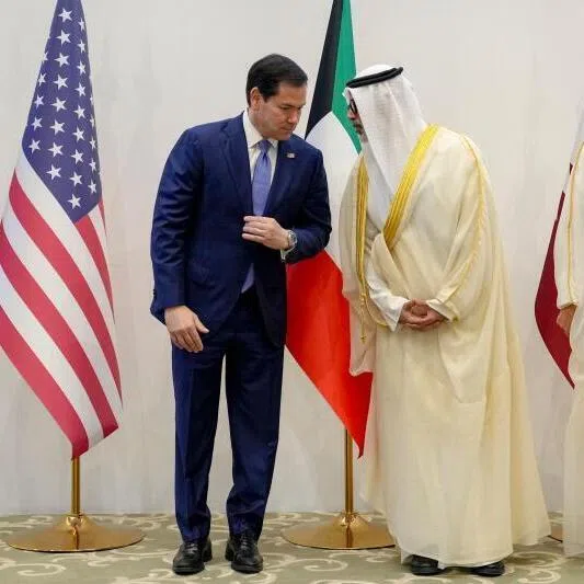 US Secretary of State Marco Rubio (left) speaking with Kuwait’s Foreign Minister Sheikh Jarrah Jaber al-Ahmad al-Sabah as Qatar’s Prime Minister and Foreign Minister Sheikh Mohammed Abdulrahman al-Thani looks on in Manama on June 25.