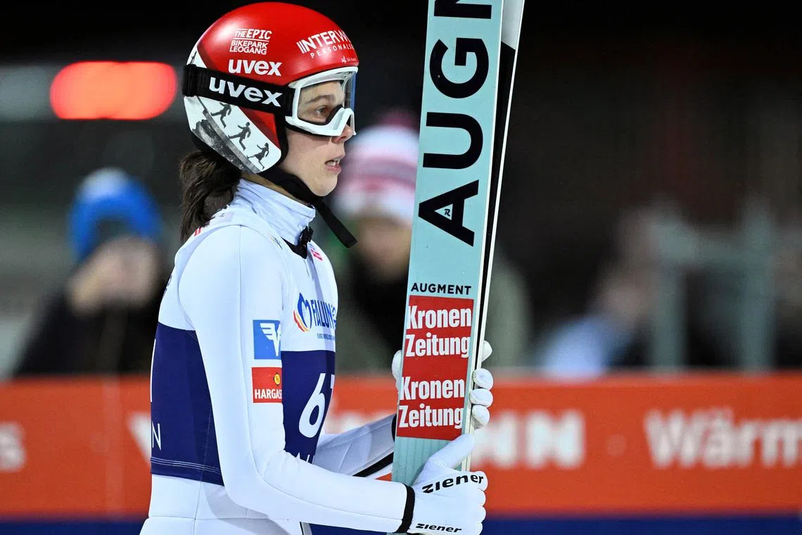Ski Jumping - FIS Ski Jumping World Cup - Falun, Sweden - November 28, 2025 Austria's Lisa Eder during the Women's Individual HS95 Fredrik Sandberg/TT News Agency via REUTERS/File Photo