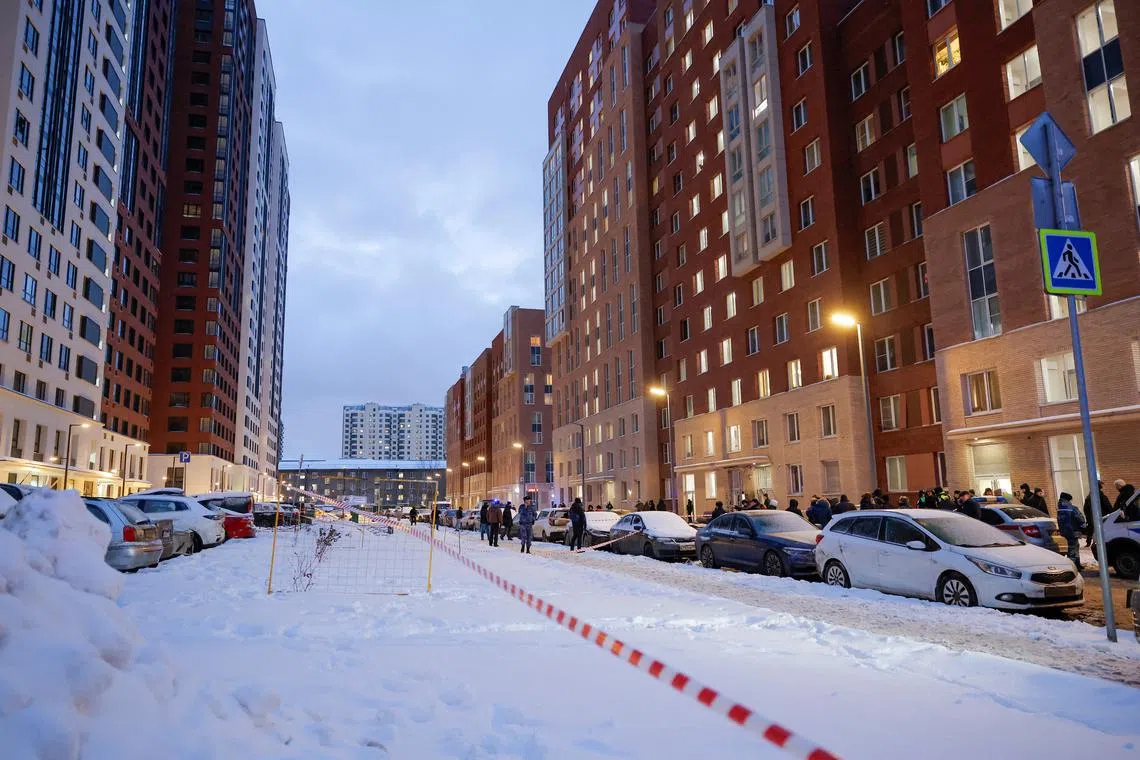 FILE PHOTO: A view shows a scene of an explosion in which, according to Russia's investigative committee, Russian general Igor Kirillov, in charge of nuclear protection forces, and his assistant were killed, in Moscow, Russia December 17, 2024. REUTERS/Maxim Shemetov/File Photo