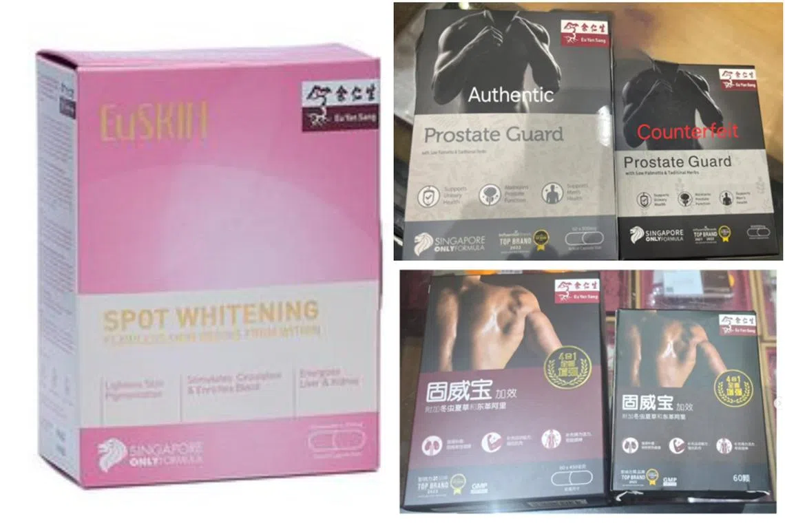 The affected products are (clockwise from left) Spot Whitening capsules, Prostate Guard and Vitality Plus.