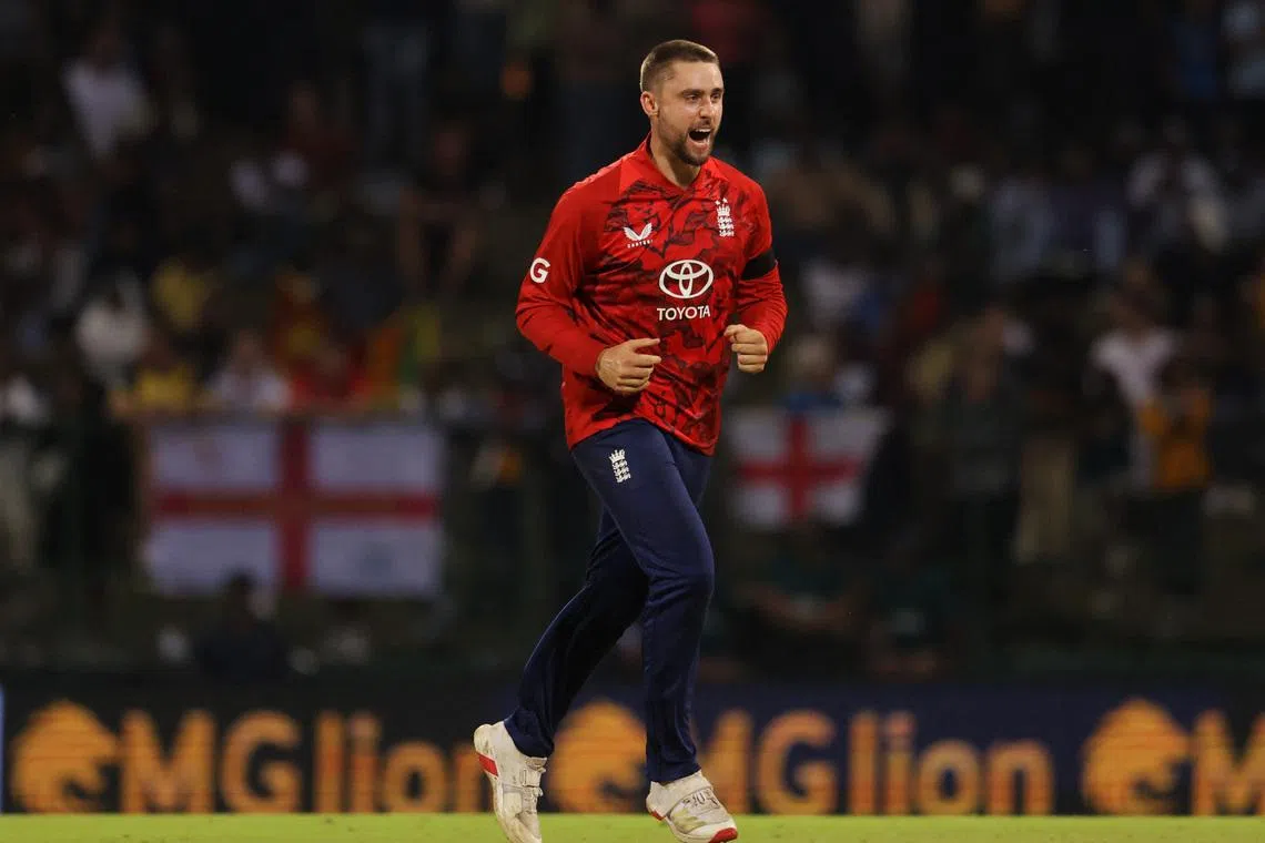 Cricket - Third Twenty20 International - Sri Lanka v England - Pallekele International Cricket Stadium, Kandy, Sri Lanka - February 3, 2026 England's Will Jacks celebrates after taking the wicket of Sri Lanka's Janith Liyanage caught out by England's Jacob Bethell REUTERS/Lahiru Harshana
