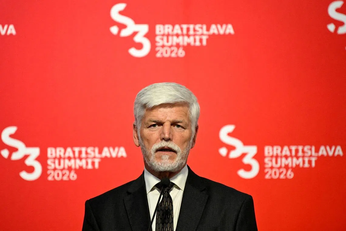FILE PHOTO: Czech President Petr Pavel attends a press conference after Summit of the Presidents of the Slavkov Format Countries at the Danubiana Meulensteen Art Museum in Bratislava, Slovakia, May 12, 2026. REUTERS/Radovan Stoklasa/File Photo