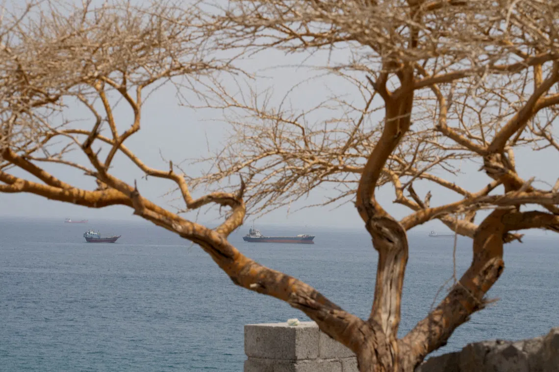 Vessels near the Strait of Hormuz, as seen from Musandam, Oman on Aug 10.