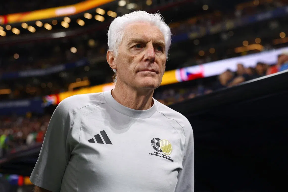 FILE PHOTO: Soccer Football - FIFA World Cup 2026 - Group A - Czech Republic v South Africa - Atlanta Stadium, Atlanta, Georgia, U.S. - June 18, 2026 South Africa coach Hugo Broos before the match REUTERS/Claudia Greco/File Photo