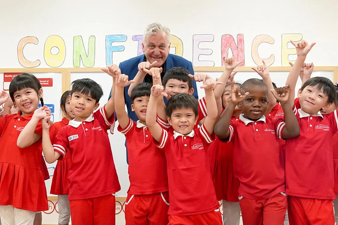 Established acting coach Dean Carey with children from MindChamps Preschool.