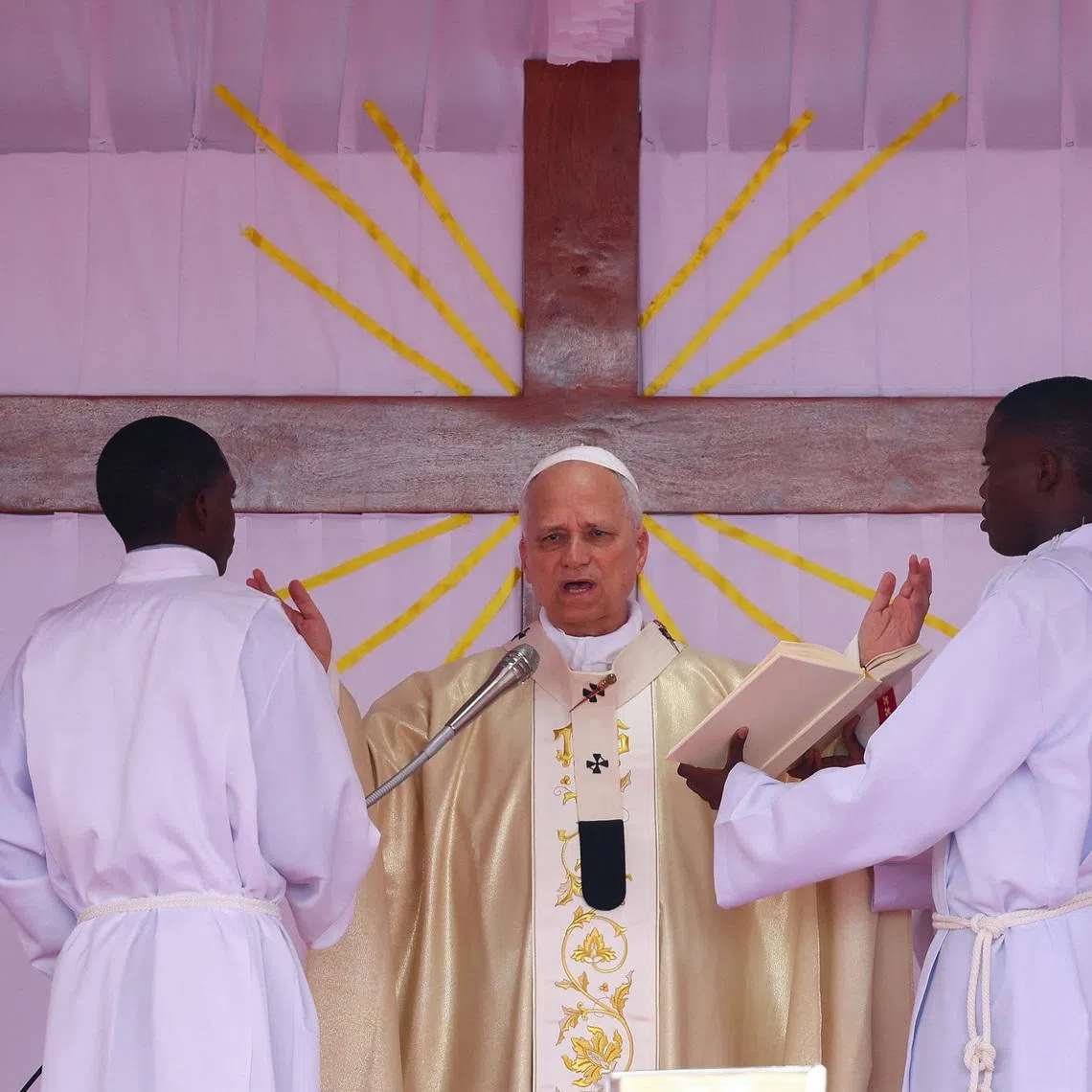 Pope Leo XIV holds a Holy Mass in Saurimo, Angola, April 20, 2026. REUTERS/Guglielmo Mangiapane