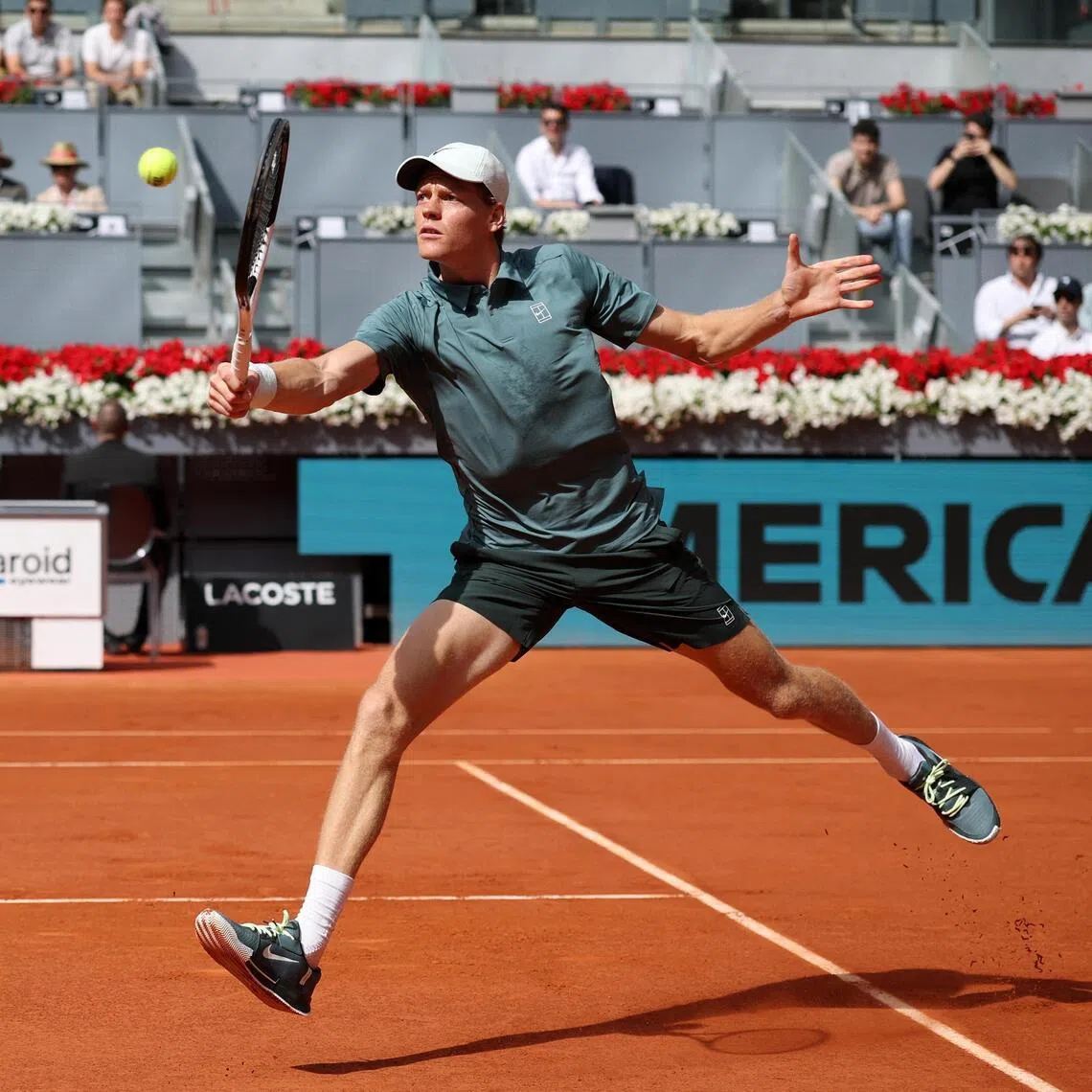 Italy's Jannik Sinner during his Madrid Open round of 16 match against Britain's Cameron Norrie.