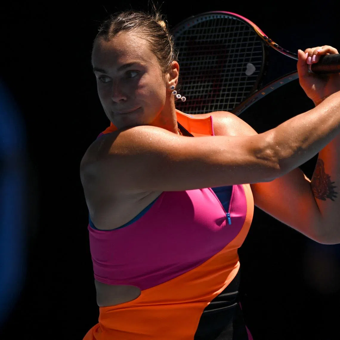 Tennis - Australian Open - Melbourne Park, Melbourne, Australia - January 27, 2026 Belarus' Aryna Sabalenka in action during her quarter final match against Iva Jovic of the U.S. REUTERS/Jaimi Joy