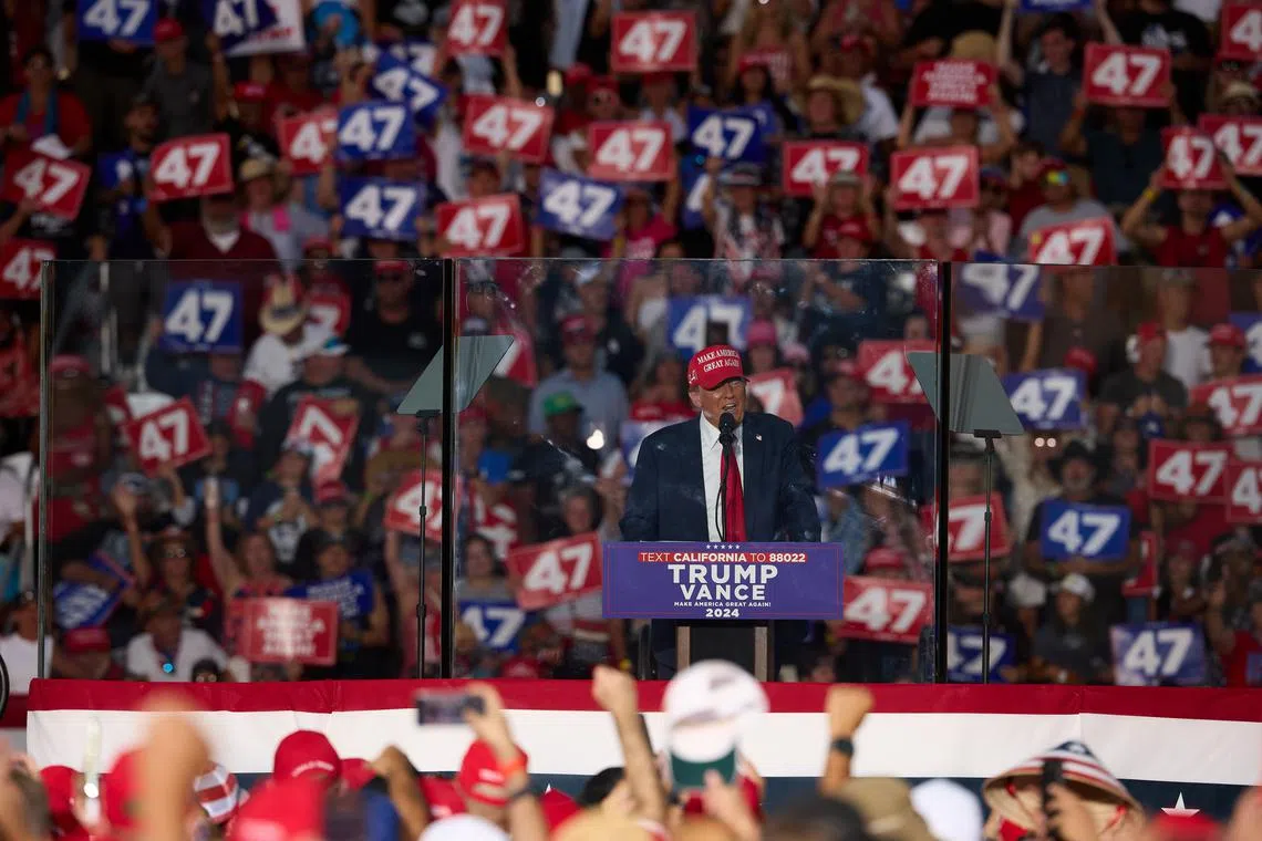Former US President Donald Trump at a rally in Coachella, California, on Oct 12.