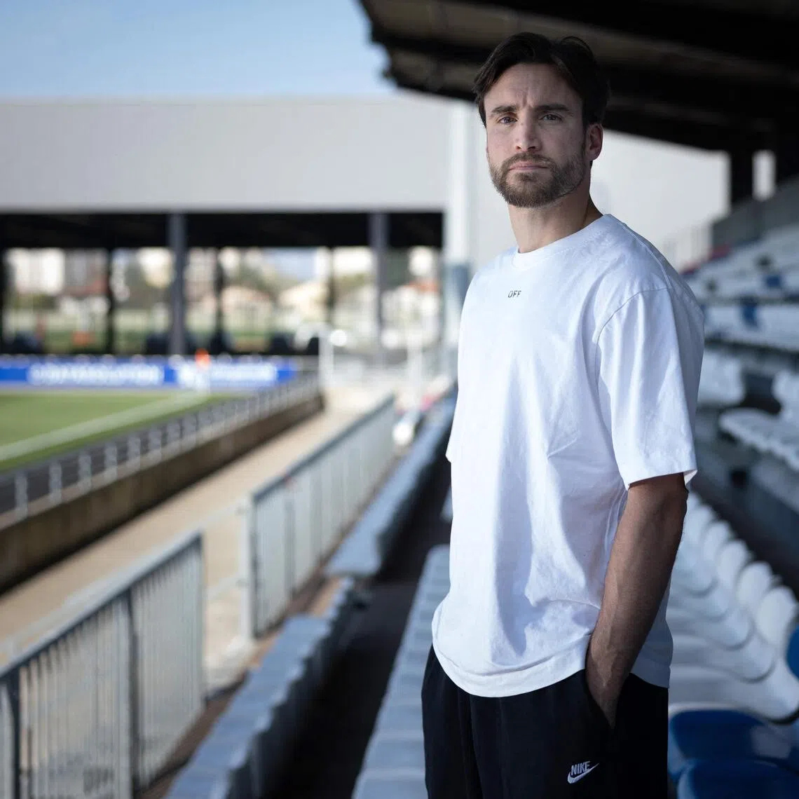 Lyon's Argentine defender Nicolas Tagliafico poses during a photo session at the Olympique Lyonnais training centre in Decines-Charpieu.