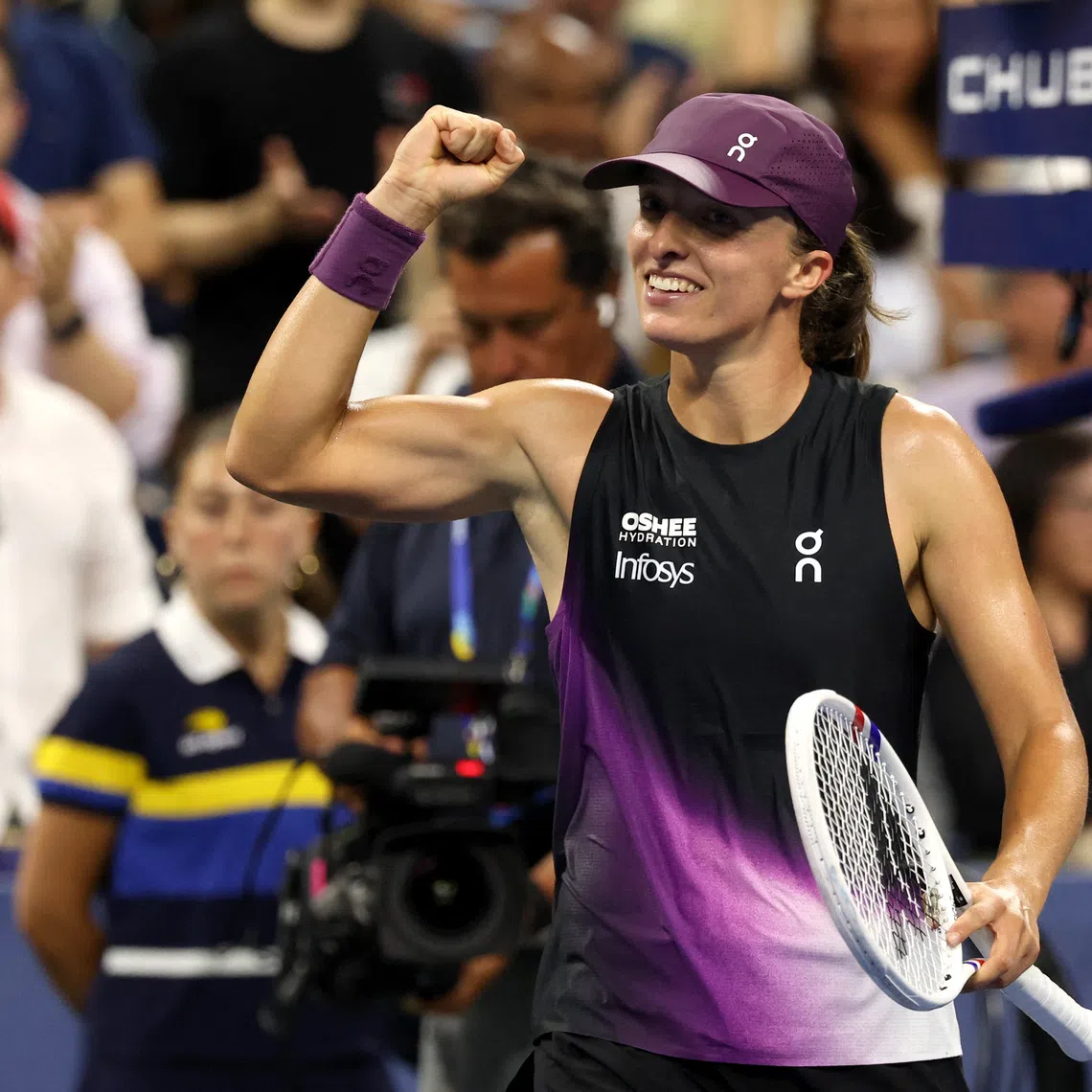 Tennis - U.S. Open - Flushing Meadows, New York, United States - August 31, 2026 Poland's Iga Swiatek celebrates after winning her first round match against China's Xiyu Wang IMAGN IMAGES via Reuters/Geoff Burke