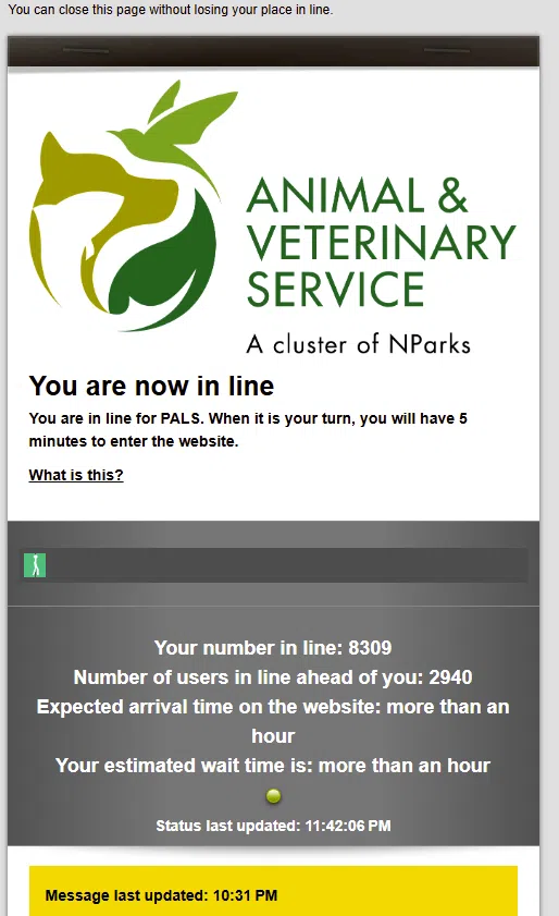 The wait time on Animal & Veterinary Service’s portal was as long as one hour, with thousands of users in line.