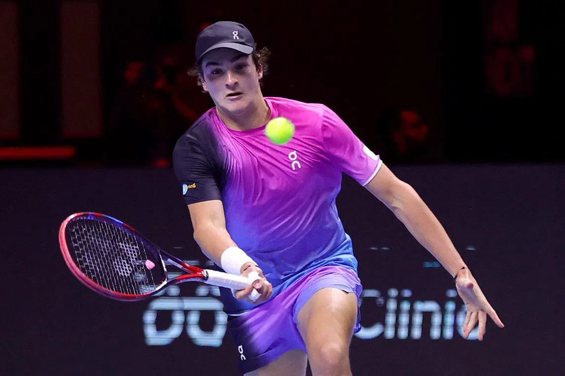 Brazil's Joao Fonseca en route to defeating Learner Tien of  the US in the NextGen ATP final on Dec 22.