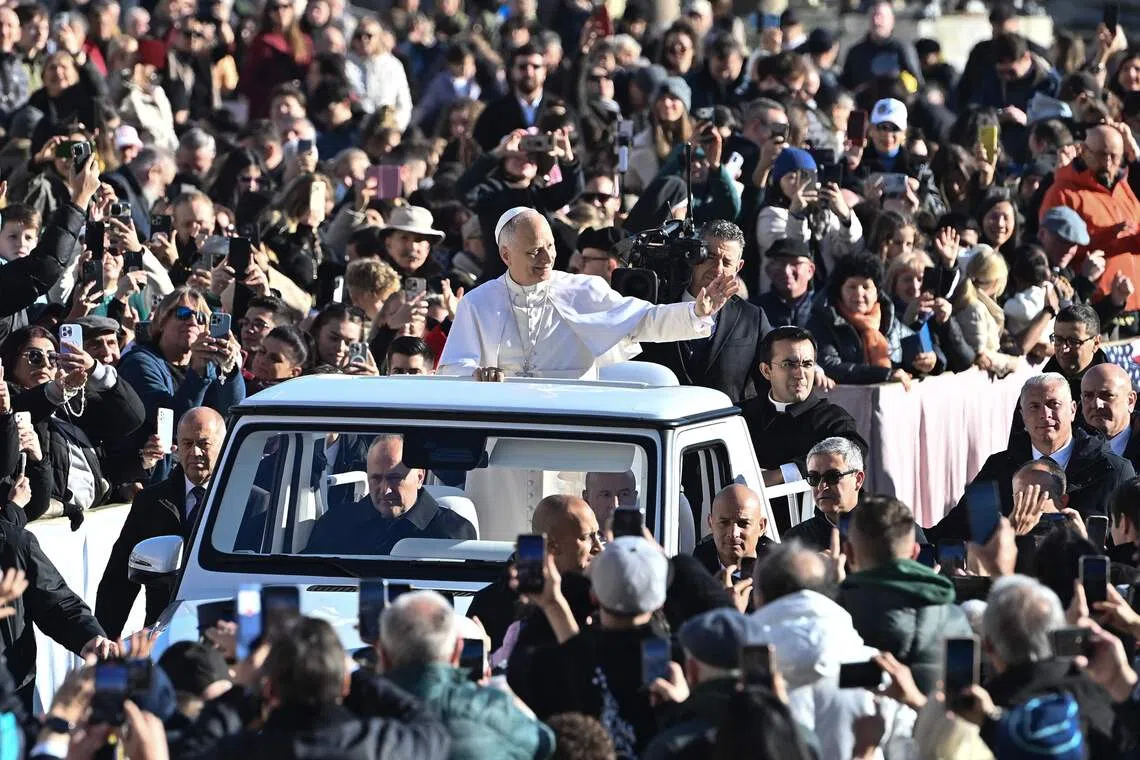 Pope Leo XIV arriving to lead the mass during the Jubilee Audience at St Peter's Square in the Vatican on Dec 6.