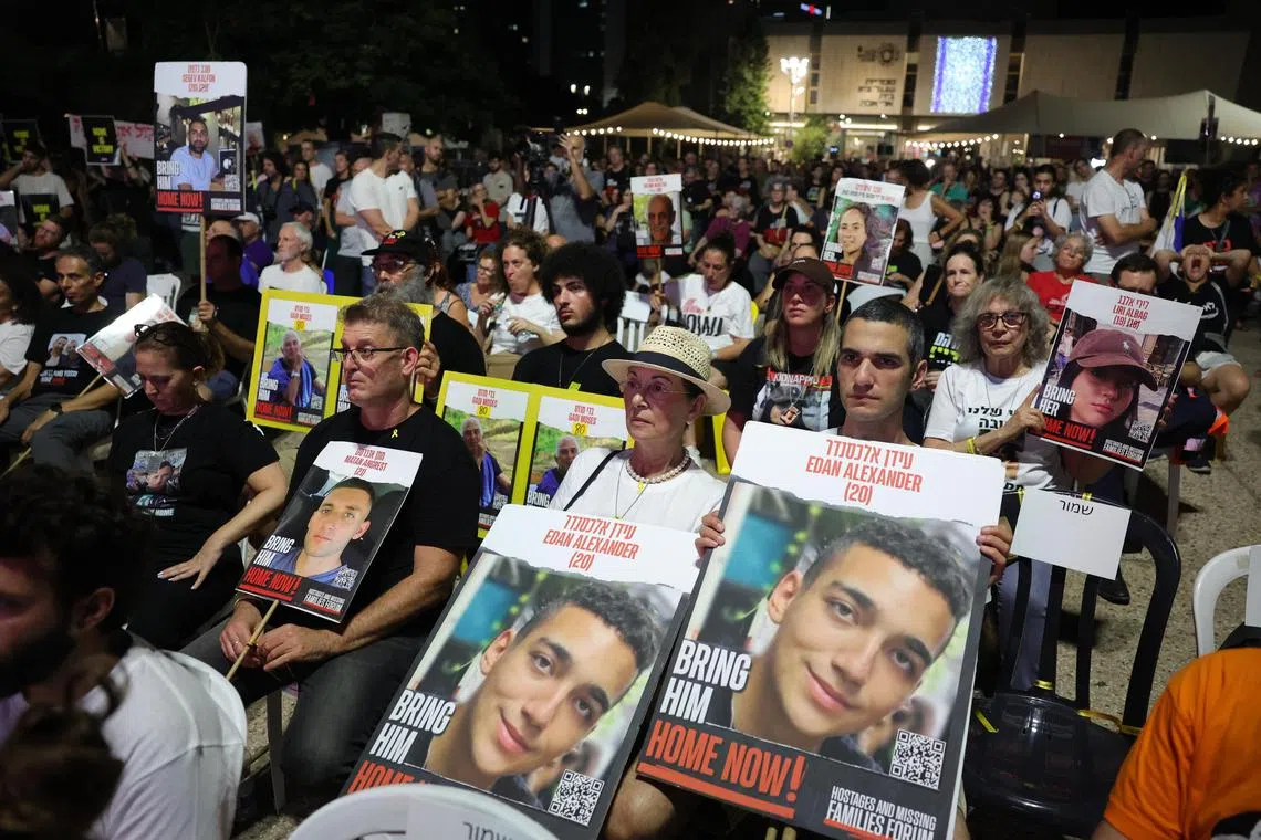 Families of hostages held by Hamas and their supporters watch the live broadcast of Israeli Prime Minister Benjamin Netanyahu's speech before US lawmakers.