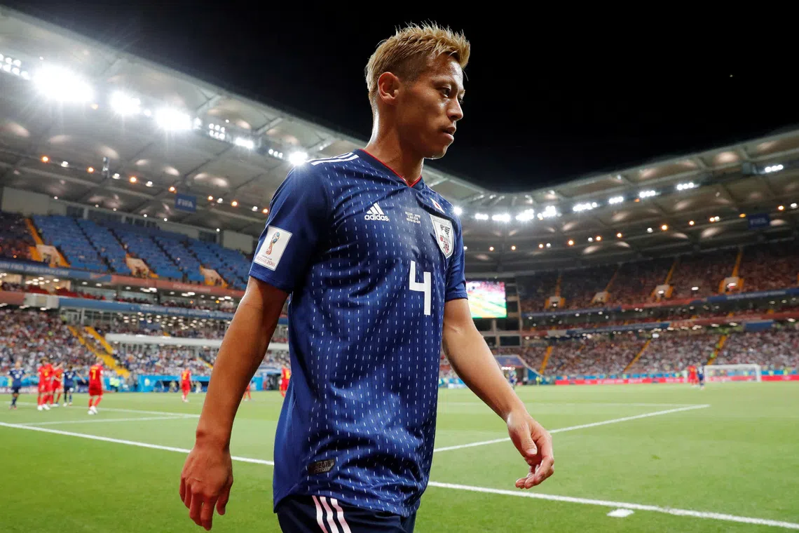 FILE PHOTO: Japan's Keisuke Honda after Belgium vs Japan in the round of 16 at the World Cup, Rostov Arena, Rostov-on-Don, Russia, July 2, 2018  REUTERS/Jorge Silva/File Photo