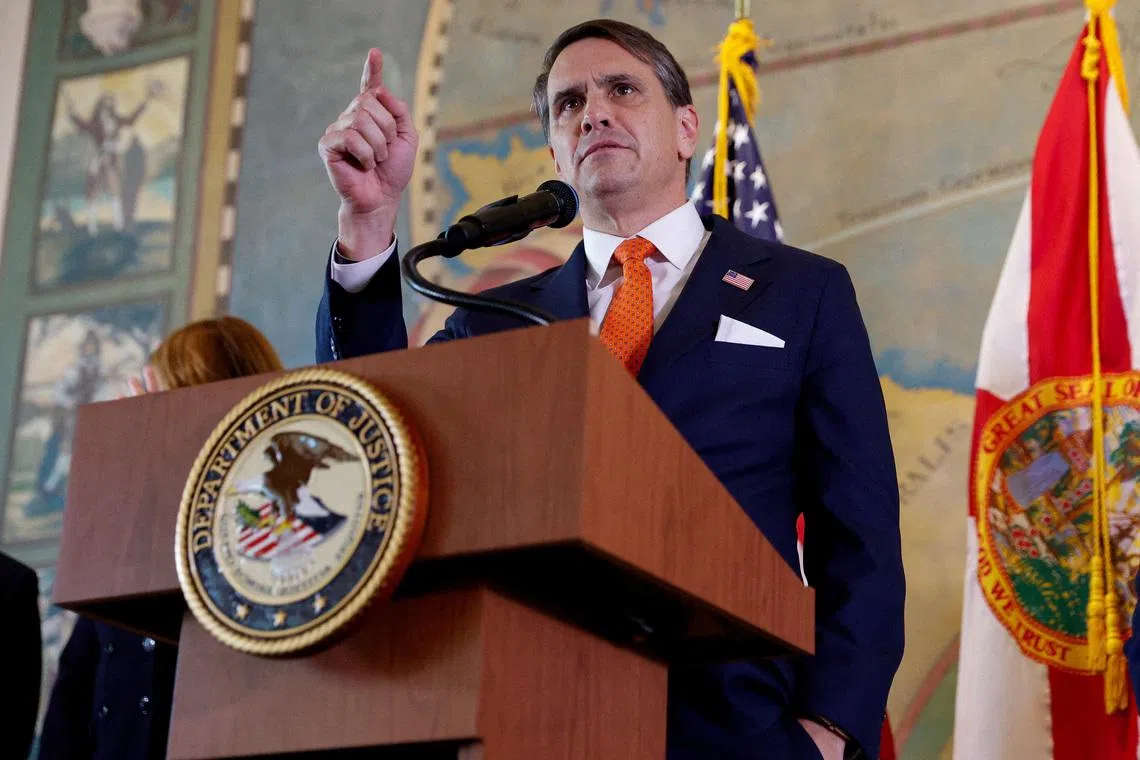 FILE PHOTO: Acting U.S. Attorney General Todd Blanche speaks at Freedom Tower in Miami, Florida, U.S., May 20, 2026. REUTERS/Marco Bello/File Photo