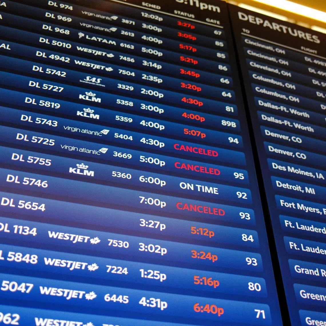 Besides more than 2,000 cancellations, some 7,100 flights involving US airports were delayed on Nov 10, according to tracking website FlightAware.