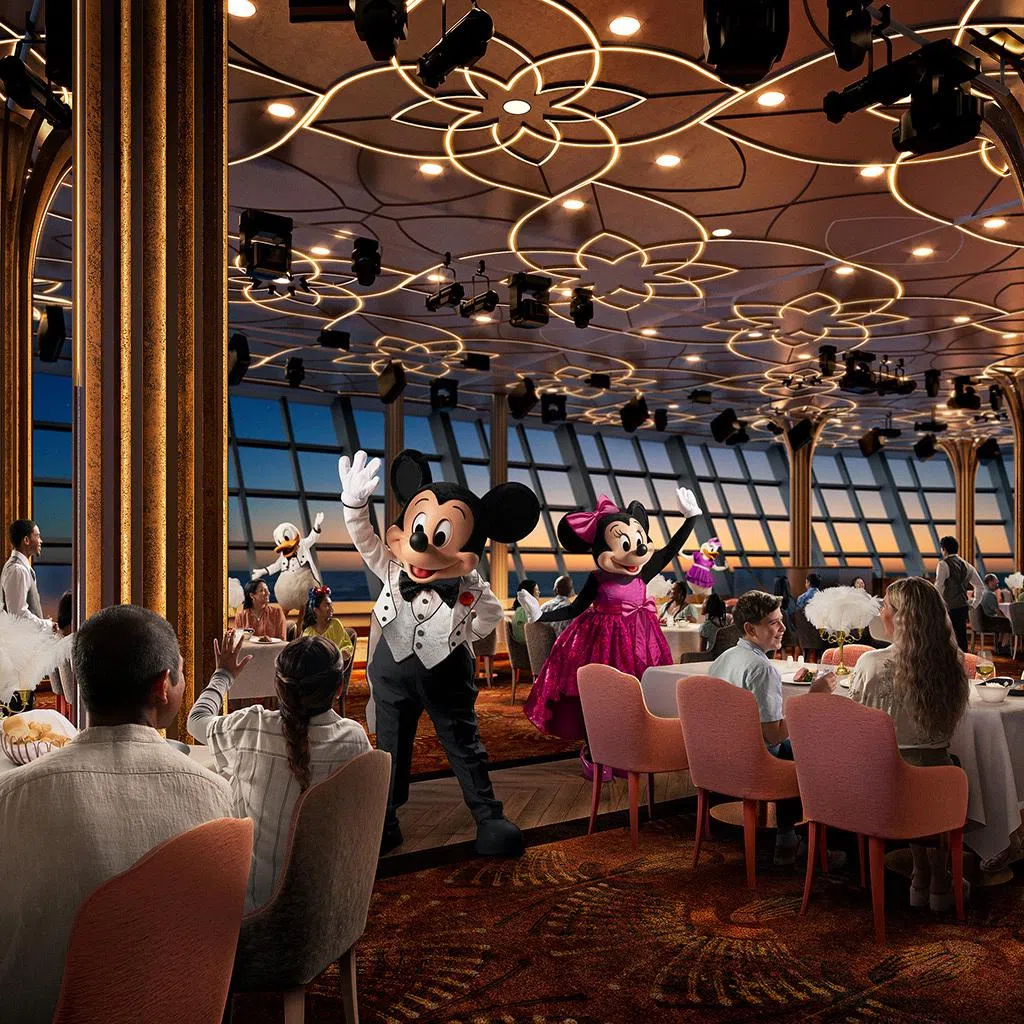 A musical performance and Interaction with Mickey Mouse and friends at the Hollywood Spotlight Club is part of the Disney Adventure’s rotational dining experience. 
