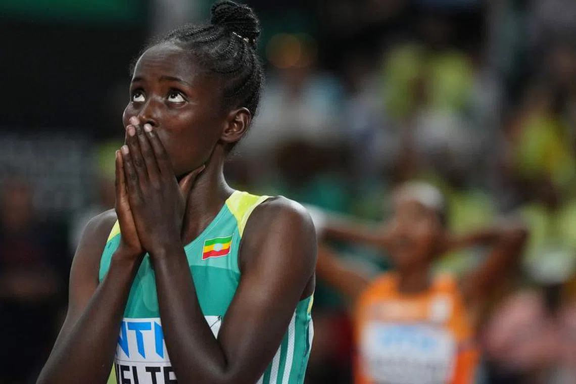 FILE PHOTO: Athletics - World Athletics Championship - Women's 1500m Final - National Athletics Centre, Budapest, Hungary - August 22, 2023 Silver medallist Ethiopia's Diribe Welteji reacts after the final REUTERS/Aleksandra Szmigiel/File Photo