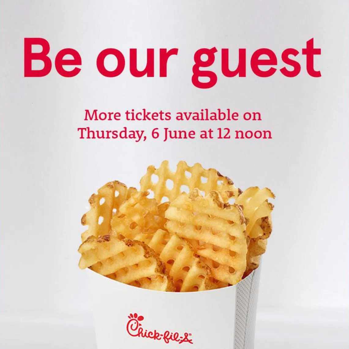Chick-fil-A announced that it will release more tickets to its previously sold-out event on June 6 at 12pm.