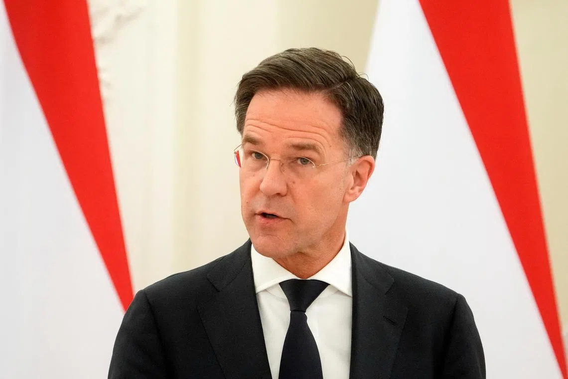 Dutch Prime Minister Mark Rutte attends a press conference with Lithuanian President Gitanas Nauseda (not pictured), on the day of their meeting in Vilnius, Lithuania April 2, 2024. REUTERS/Ints Kalnins/ File photo