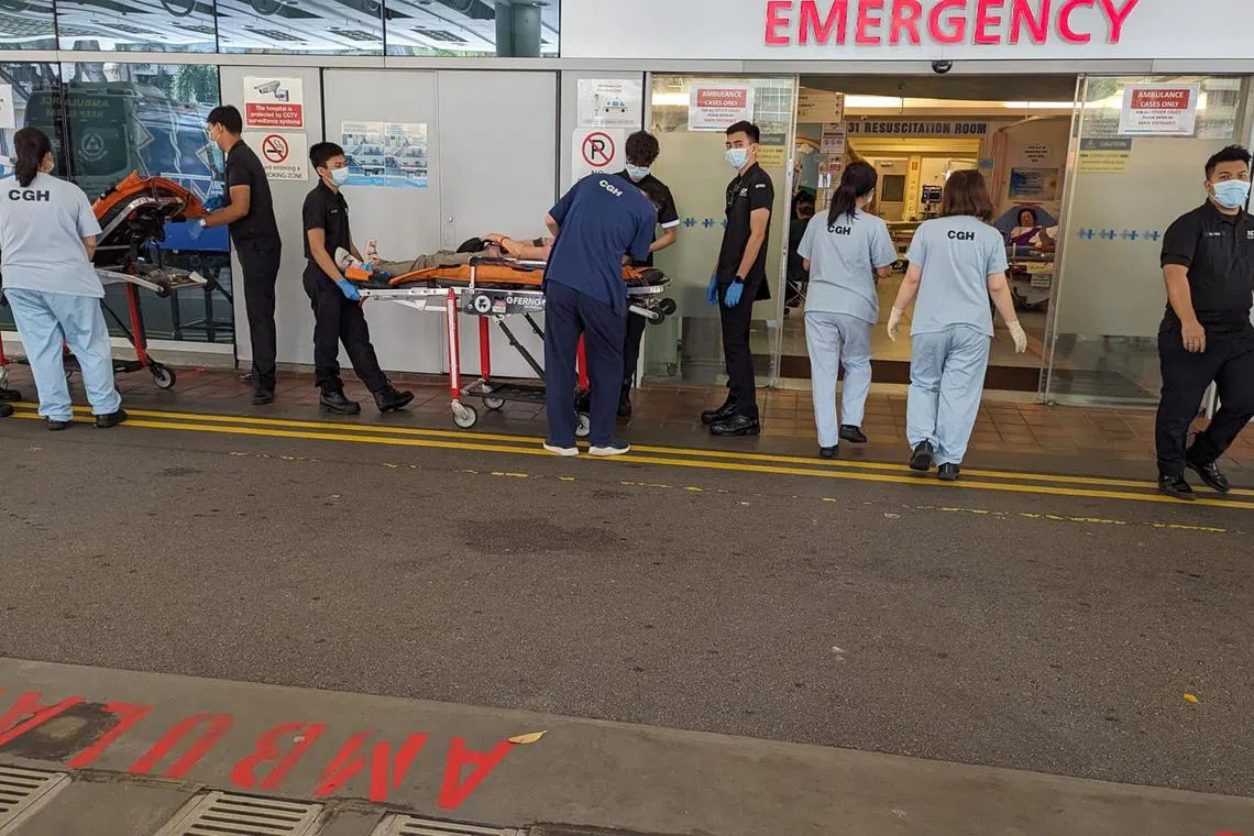 <skcgh> A packed emergency department at CGH forces medical staff to triage non-critical patients outside, before space is found for them to be brought in to the ED 