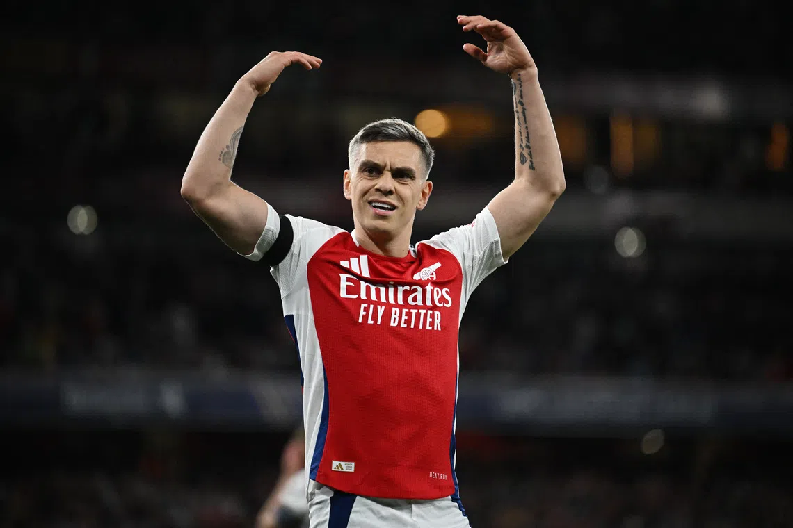 Soccer Football - Champions League - Semi Final - First Leg - Arsenal v Paris Saint Germain - Emirates Stadium, London, Britain - April 29, 2025 Arsenal's Leandro Trossard reacts after missing a chance to score REUTERS/Dylan Martinez