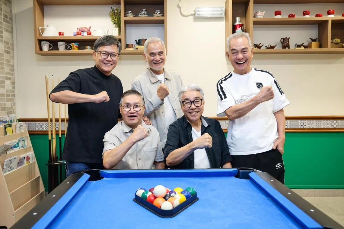 Singaporean actors (clockwise from top left) Wang Yuqing, Zhu Houren, Richard Low, Chen Shucheng and Li Wenhai at a screening session for Old & Dangerous on July 13.