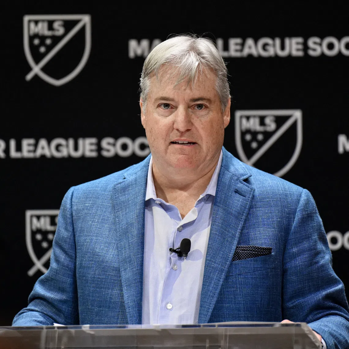 Larry Berg speaks at an introductory press conference after being named the next MLS commissioner.